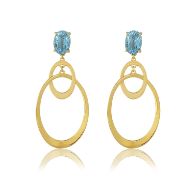 BRINCO ELO OVAL COM TOPÁZIO SWISS EM OURO 18K