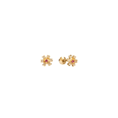 Brinco Flor Com Zircônia Em Ouro 18k