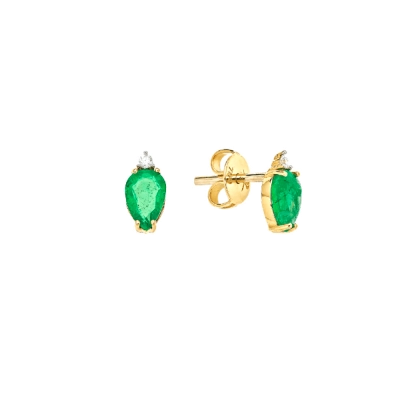 BRINCO GOTA COM ESMERALDA E DIAMANTES EM OURO 18K