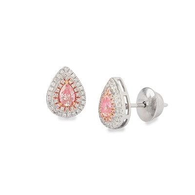 BRINCO GOTA DIAMANTE ROSA OURO BRANCO 18K