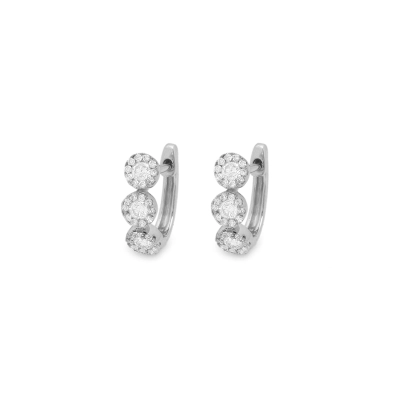 BRINCO MEIA ARGOLA OVAL 3 CHUVEIROS COM DIAMANTE OURO BRANCO 18K