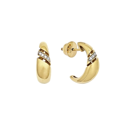 BRINCO MEIA ARGOLA ABAULADA EM OURO 18K COM DIAMANTES 0,04CT