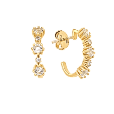 BRINCO MEIA ARGOLA TOPÁZIO BRANCO EM OURO 18K