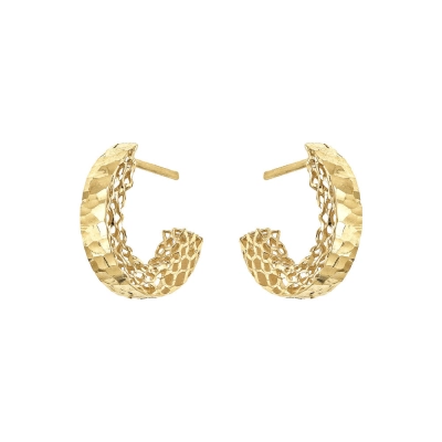 BRINCO MEIA ARGOLA MARTELADA DIAMANTADA EM OURO 18K