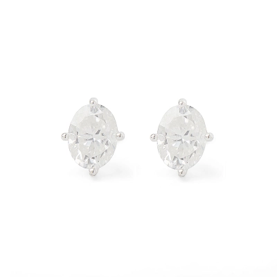 Brinco Oval Prata 925 Ródio e Moissanite 3,0ct