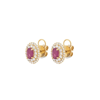 BRINCO OVAL RUBI COM DIAMANTE OURO 18K