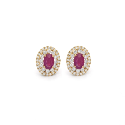 BRINCO OVAL RUBI COM DIAMANTE OURO 18K