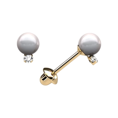 Brinco Pérola Com Diamantes Ouro 18k