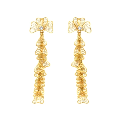 Brinco Pétalas Ouro 18k Com Topázio Branco