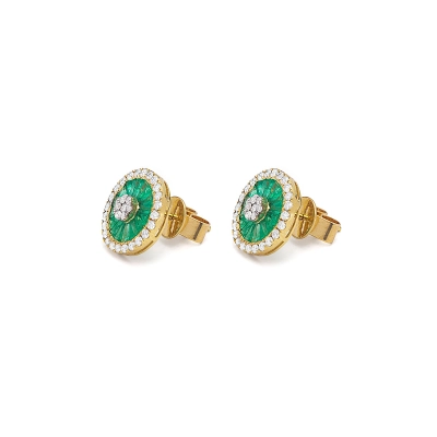 BRINCO PIZZA ESMERALDAS E DIAMANTES OURO 18K
