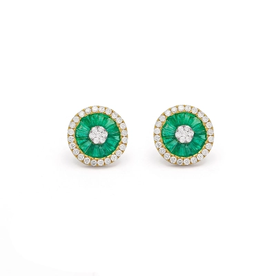 BRINCO PIZZA ESMERALDAS E DIAMANTES OURO 18K