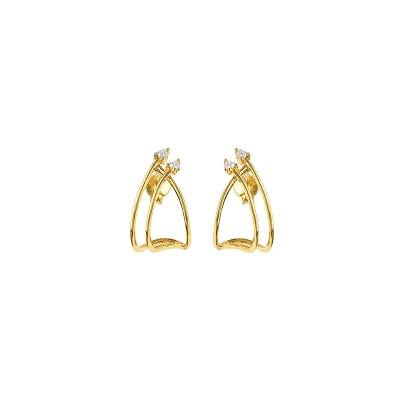 Brinco Porto Fios Ouro 18k Com Zircônias