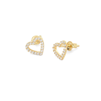 BRINCO PRISMA CORAÇÃO VAZADO BORDA ZIRCÔNIAS OURO 18K