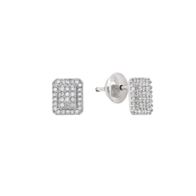 BRINCO QUADRADO EM OURO BRANCO 18K COM DIAMANTES 0,252CT