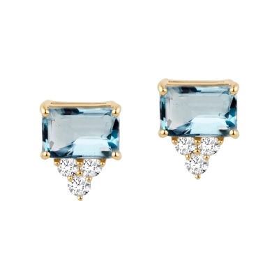 Brinco Topázio Sky e Diamantes Ouro 18k 0,180ct