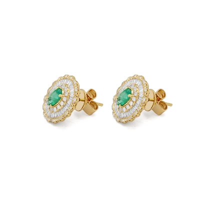 BRINCO VALSA OVAL ESMERALDAS E DIAMANTES OURO 18K
