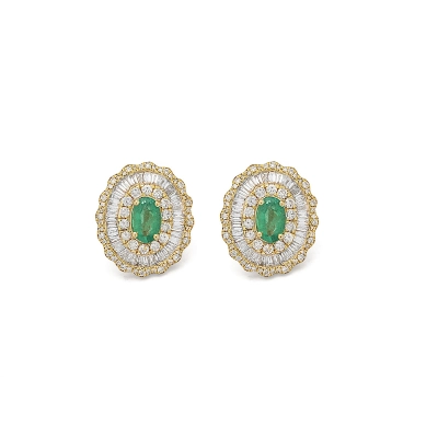 BRINCO VALSA OVAL ESMERALDAS E DIAMANTES OURO 18K