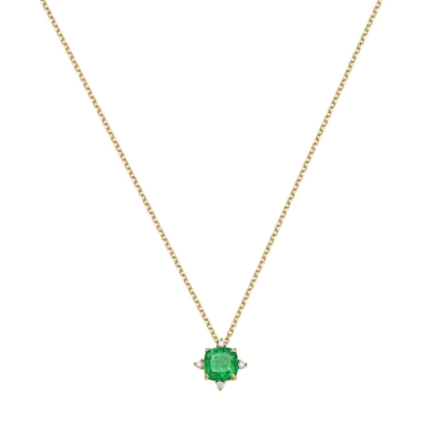 COLAR ANTIQUE DE ESMERALDA E DIAMANTES 0,04CT EM OURO 18K 40CM