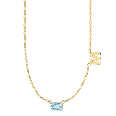 COLAR BAGUETE TOPÁZIO COM LETRA M EM OURO 18K 45CM