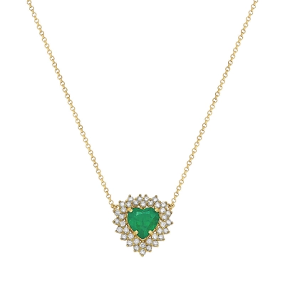 COLAR CORAÇÃO EM OURO 18K COM ESMERALDA E DIAMANTES 0,37CT 42CM