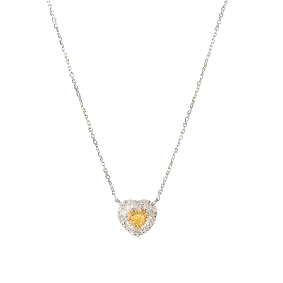 COLAR CORAÇÃO DIAMANTES AMARELOS OURO BRANCO 18K