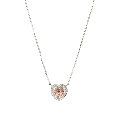 COLAR CORAÇÃO OURO BRANCO 18K COM DIAMANTES ROSA