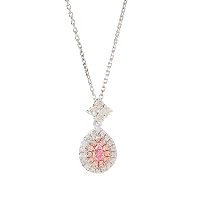 COLAR GOTA DIAMANTES ROSAS OURO BRANCO 18K