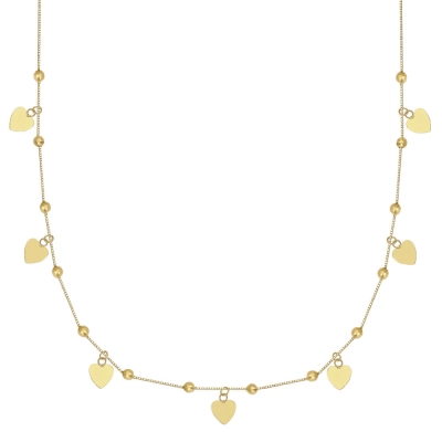 COLAR LUZ CORAÇÕES E BOLAS EM OURO 18K 46CM
