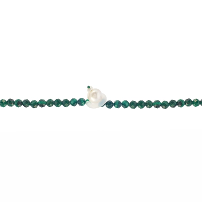 COLAR MALAQUITA COM TREVO MADREPÉROLA E ESFERAS EM OURO 18K 41CM
