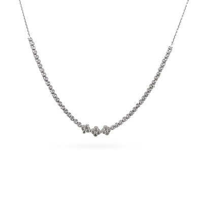 COLAR MEIA RIVIERA FLOR COM DIAMANTES EM OURO BRANCO 18K 40CM