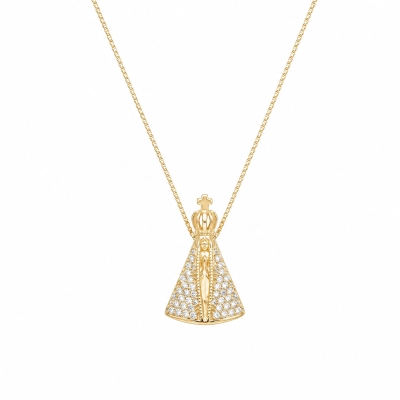 Colar Proteção Nossa Senhora Aparecida Prata Banho Ouro 18k