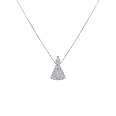 Colar Proteção Nossa Senhora Aparecida Prata Moissanite