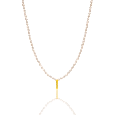 COLAR PÉROLA COM LETRA I EM OURO 18K 40CM
