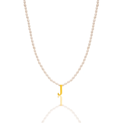 COLAR PÉROLA COM LETRA J EM OURO 18K 40CM