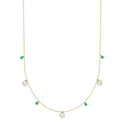 COLAR PÉROLA COM ESMERALDA EM OURO 18K 41CM