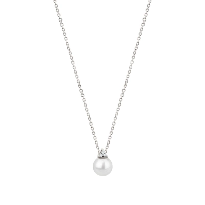 Colar Pérola e Diamantes Ouro Branco 18k
