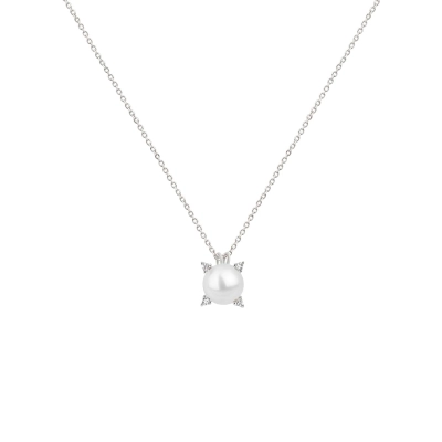 Colar Pérola e Diamantes Ouro Branco 18k