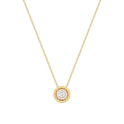 COLAR EM OURO 18K COM PINGENTE REDONDO EM DIAMANTES 0,095CT