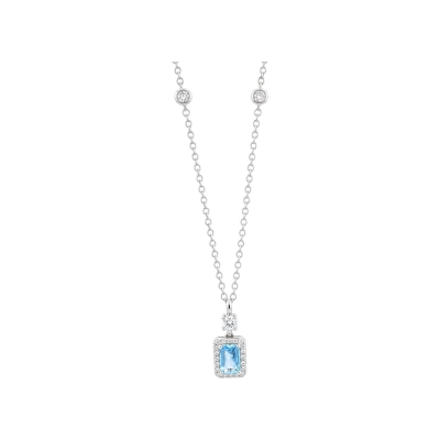 Colar Pingente Retangular Zircônias Azul e Branca Prata 925