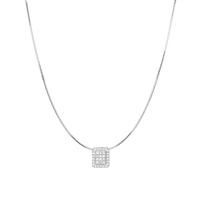 COLAR PINGENTE QUADRADO EM OURO BRANCO 18K COM DIAMANTES 0,126CT 47CM