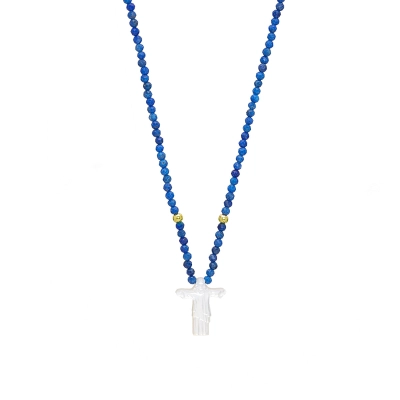 COLAR SAUDAÇÃO LÁPIS LAZÚLI CRISTO REDENTOR OURO 18K