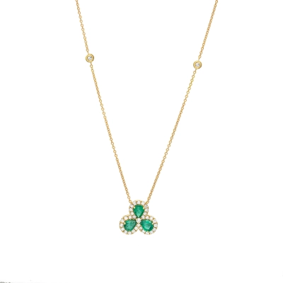 COLAR TREVO ESMERALDAS E DIAMANTES OURO 18K