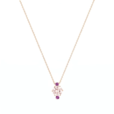 Colar Turmalina Rosa e Morganita Em Ouro 18k