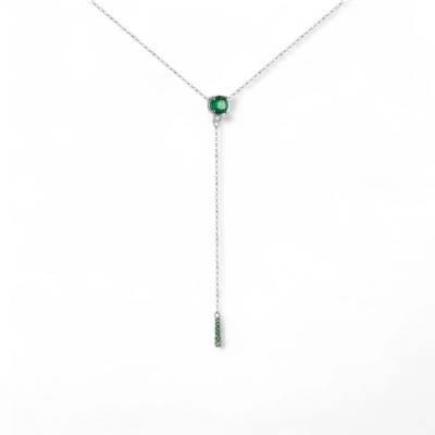 COLAR Y OURO BRANCO 18K COM TSAVORITA,ESMERALDA E DIAMANTE