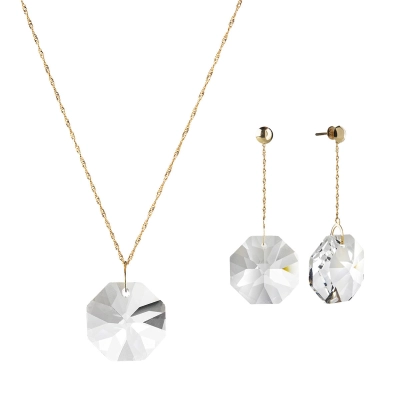 CONJUNTO COLAR E BRINCO EM OURO 18K COM CRISTAL SWAROVSKI