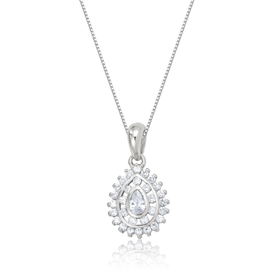Conjunto Gargantilha Gota Prata 925 Zircônias Ródio 45/50cm