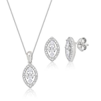 Conjunto Gargantilha Brinco Olho Grego Gota Prata 925 Zirc