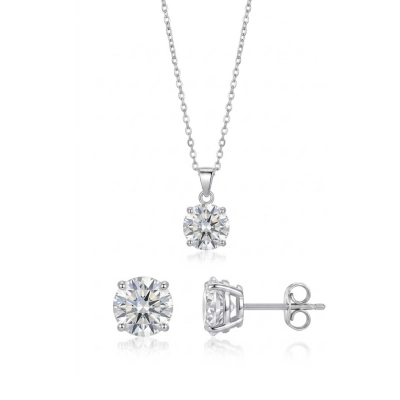 Conjunto Ponto De Luz Prata 925 Com Ródio e Moissanite