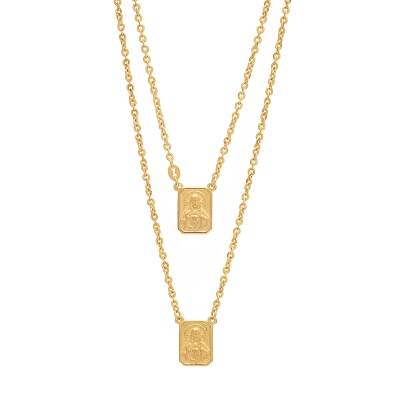 Colar Escapulário Céu Duplo Ouro 18k Sagrado Coração