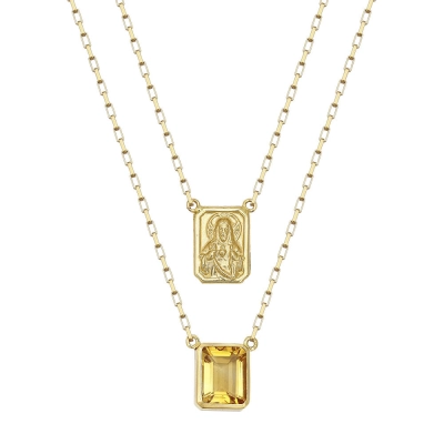 ESCAPULÁRIO EM OURO 18K COM OCTAGONAL DE CITRINO 60CM